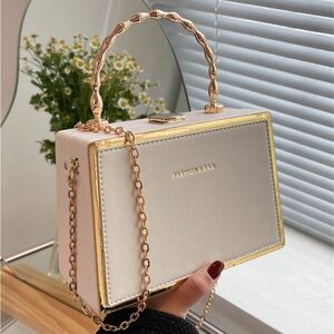 Elegant White and Gold Women's Handbag
